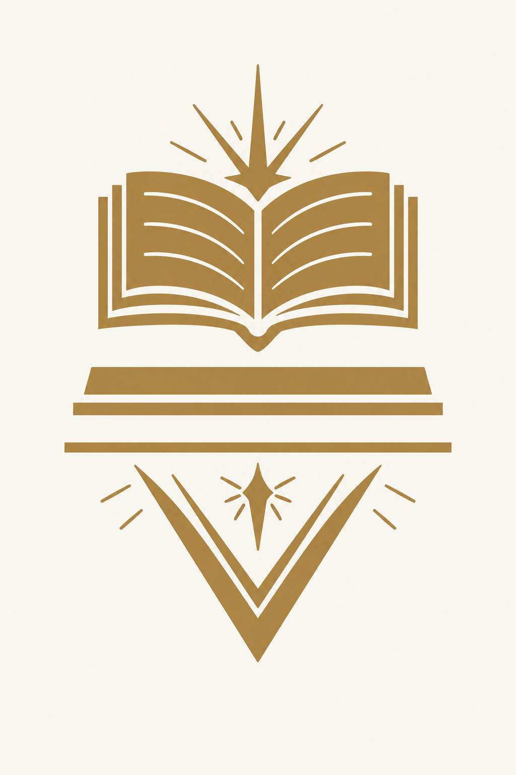 Cleaned Codex Veritas gold emblem: an open book, radiating light and a V-shaped motif